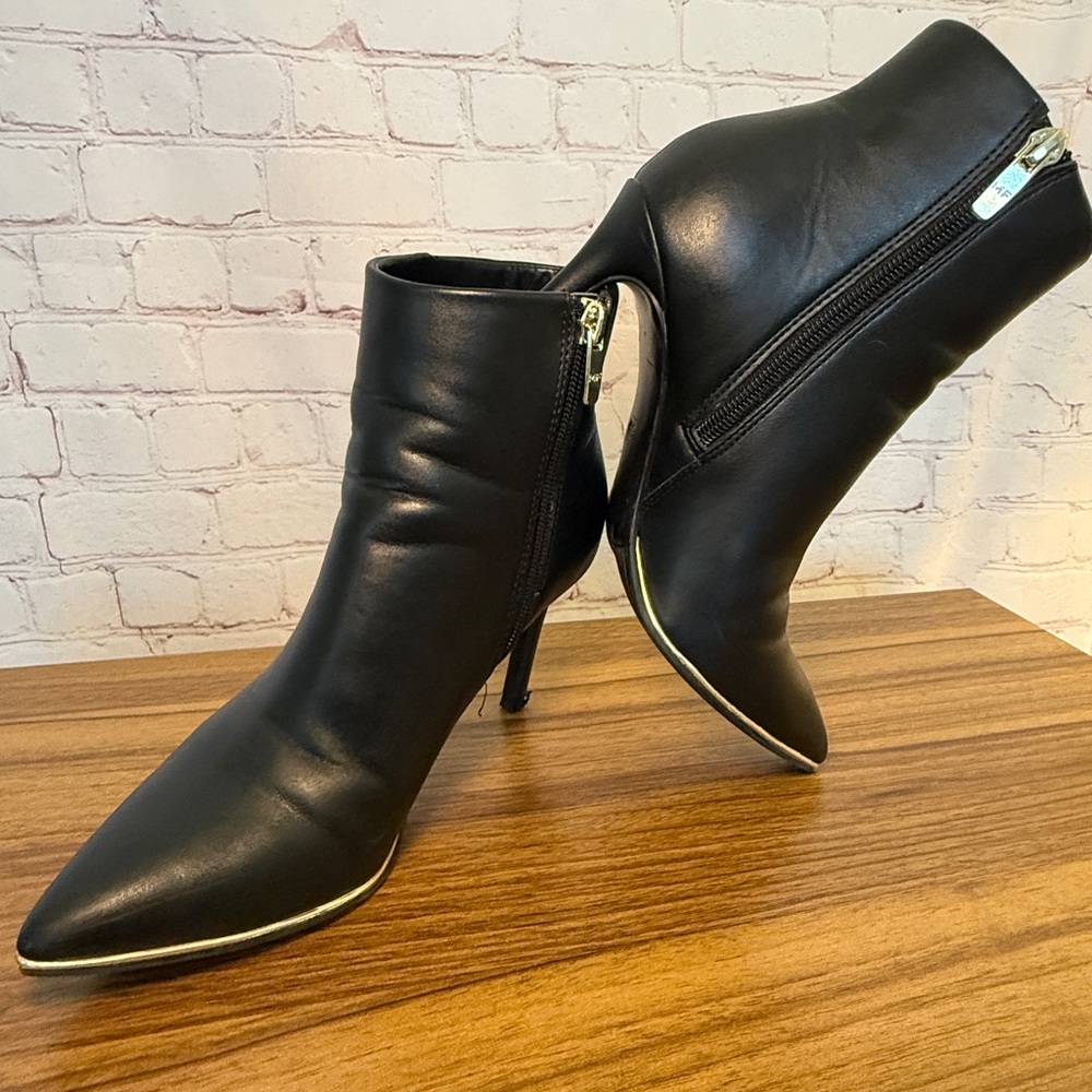Marc Fisher Black Heeled Boots with Gold Trim
